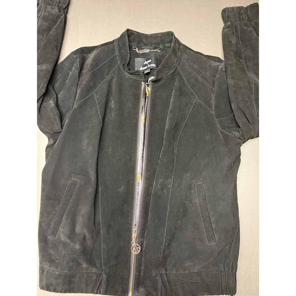 Dennis Basso Black Suede Bomber Jacket L luxury maximalist grunge business - Picture 3 of 14